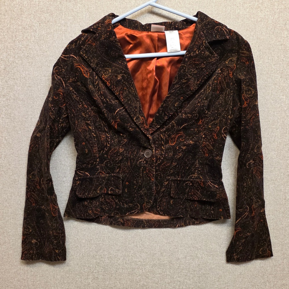 Vintage Whimsical Fairytale Paisley Corduroy Blazer Jacket Juniors Large Y2K